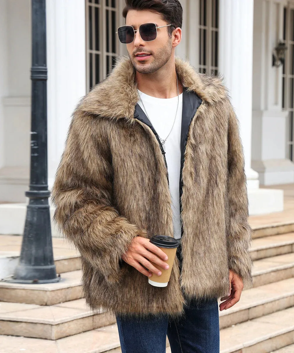 Cold-Weather Fox Look with Men's Faux Fur Coat Jacket