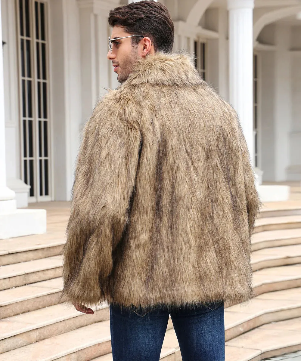 Cold-Weather Fox Look with Men's Faux Fur Coat Jacket