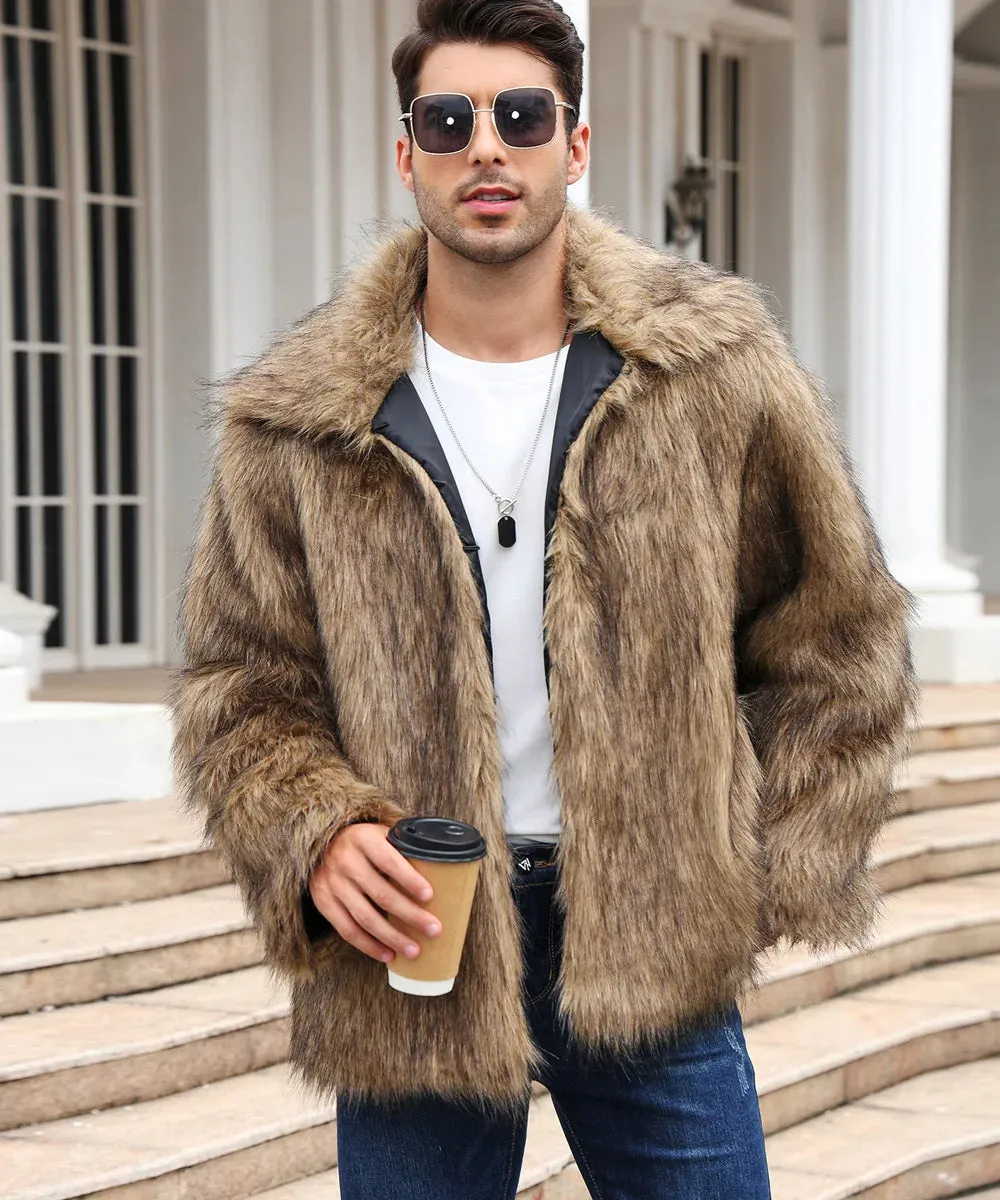 Cold-Weather Fox Look with Men's Faux Fur Coat Jacket