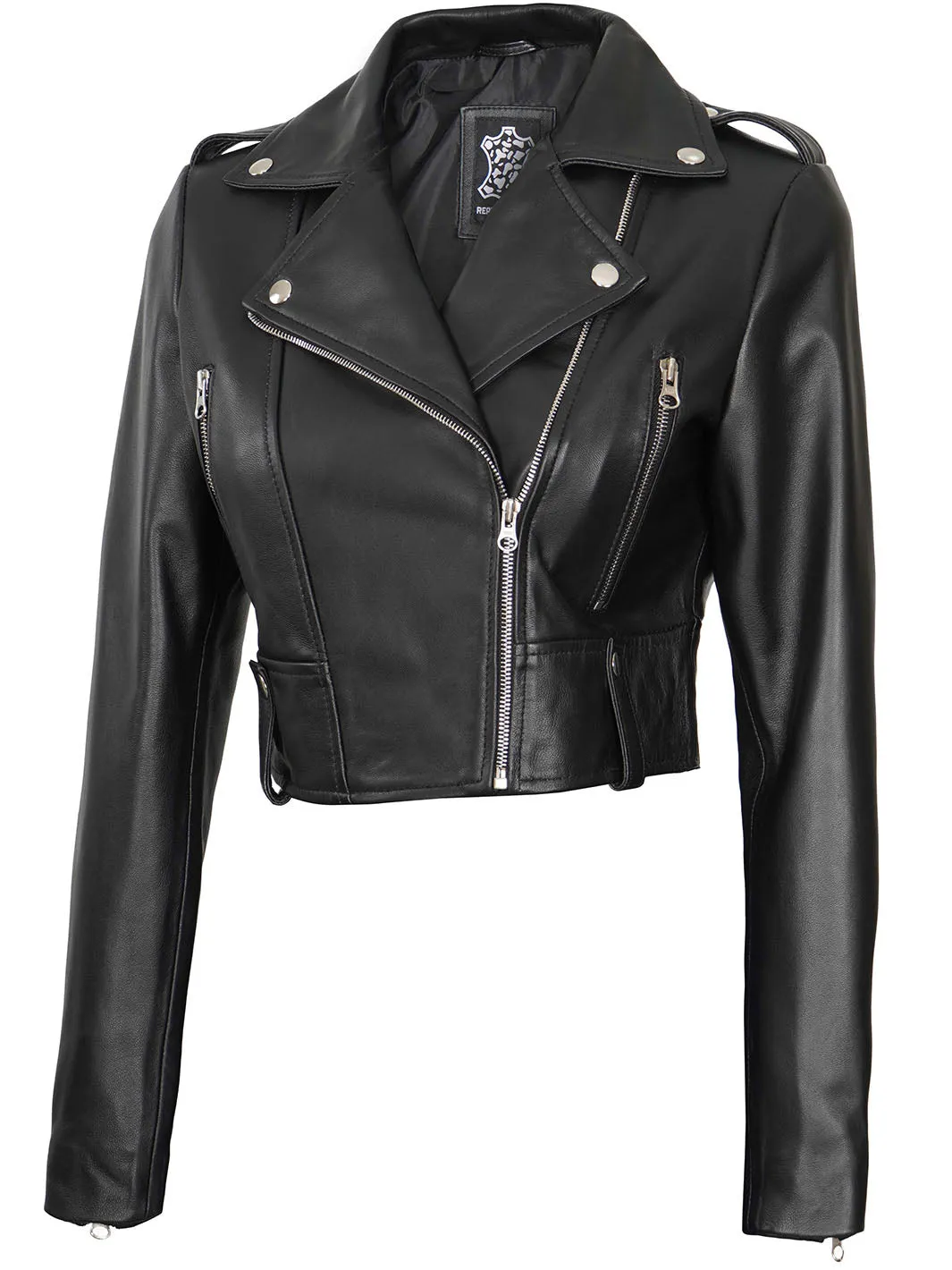 Colleen Women's Black Biker Cropped Leather Jacket