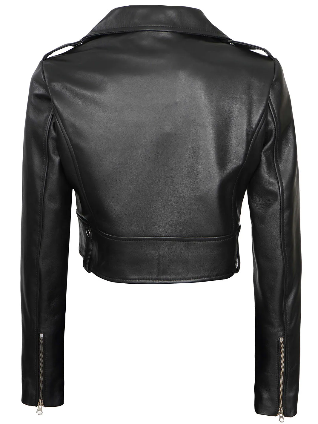 Colleen Women's Black Biker Cropped Leather Jacket