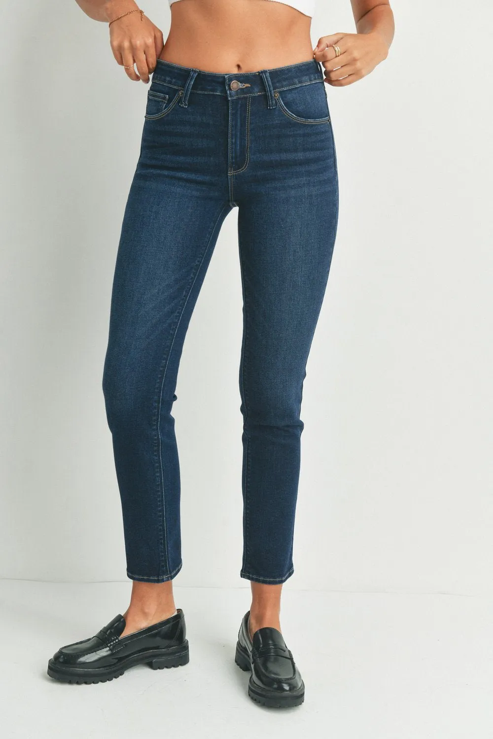 Corie Mid Rise Slim Straight Jeans - Dark Wash