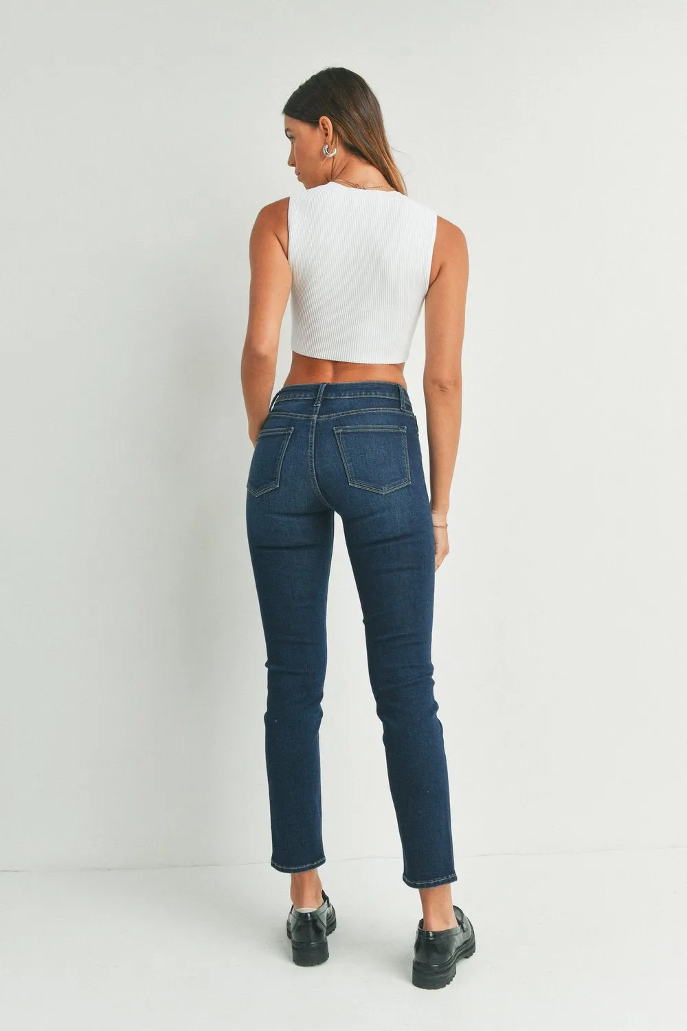 Corie Mid Rise Slim Straight Jeans - Dark Wash