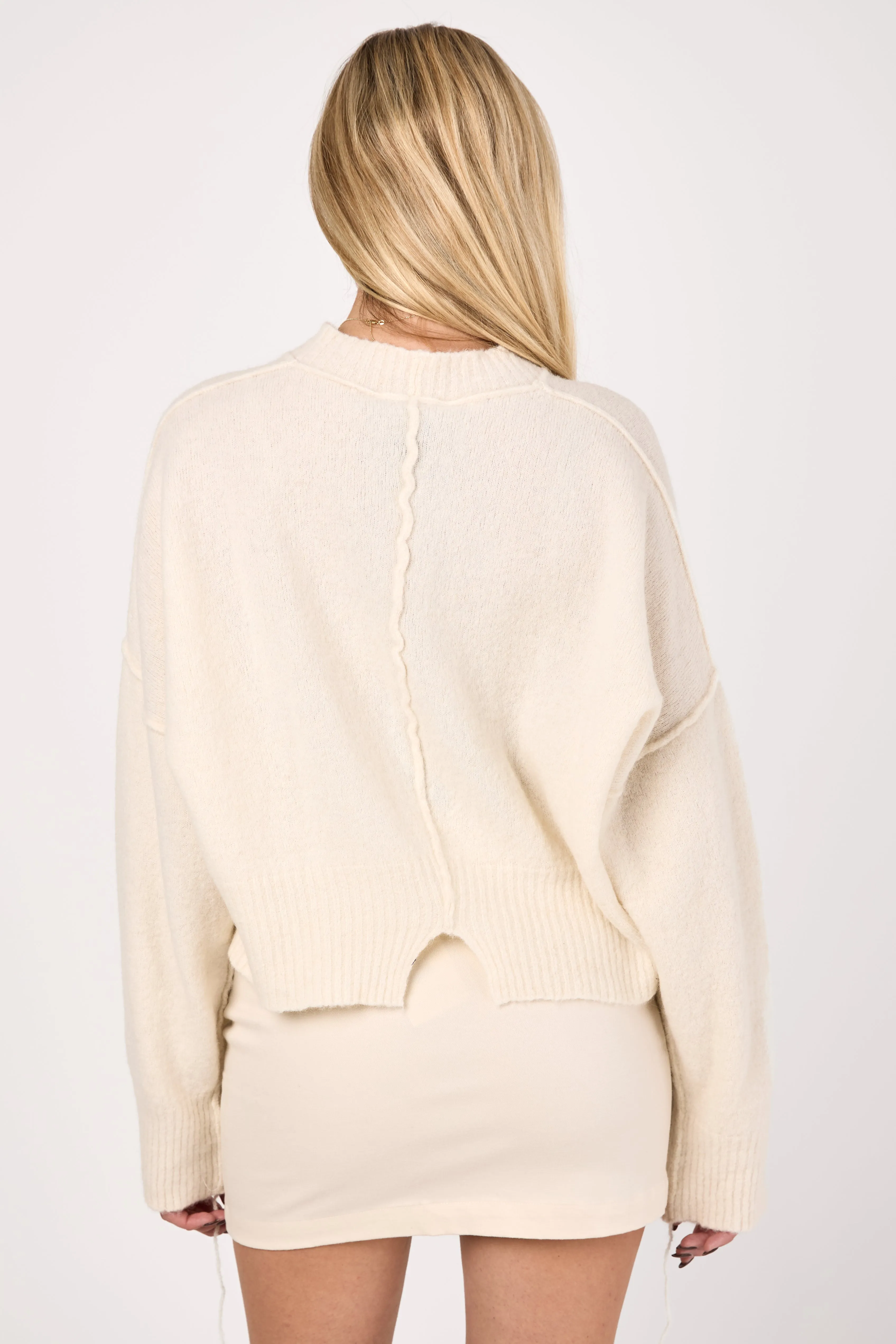 Cropped Knitted Crewneck Sweater in Butter