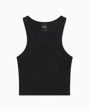 Cropped Raw Hem Rib Tank | Black