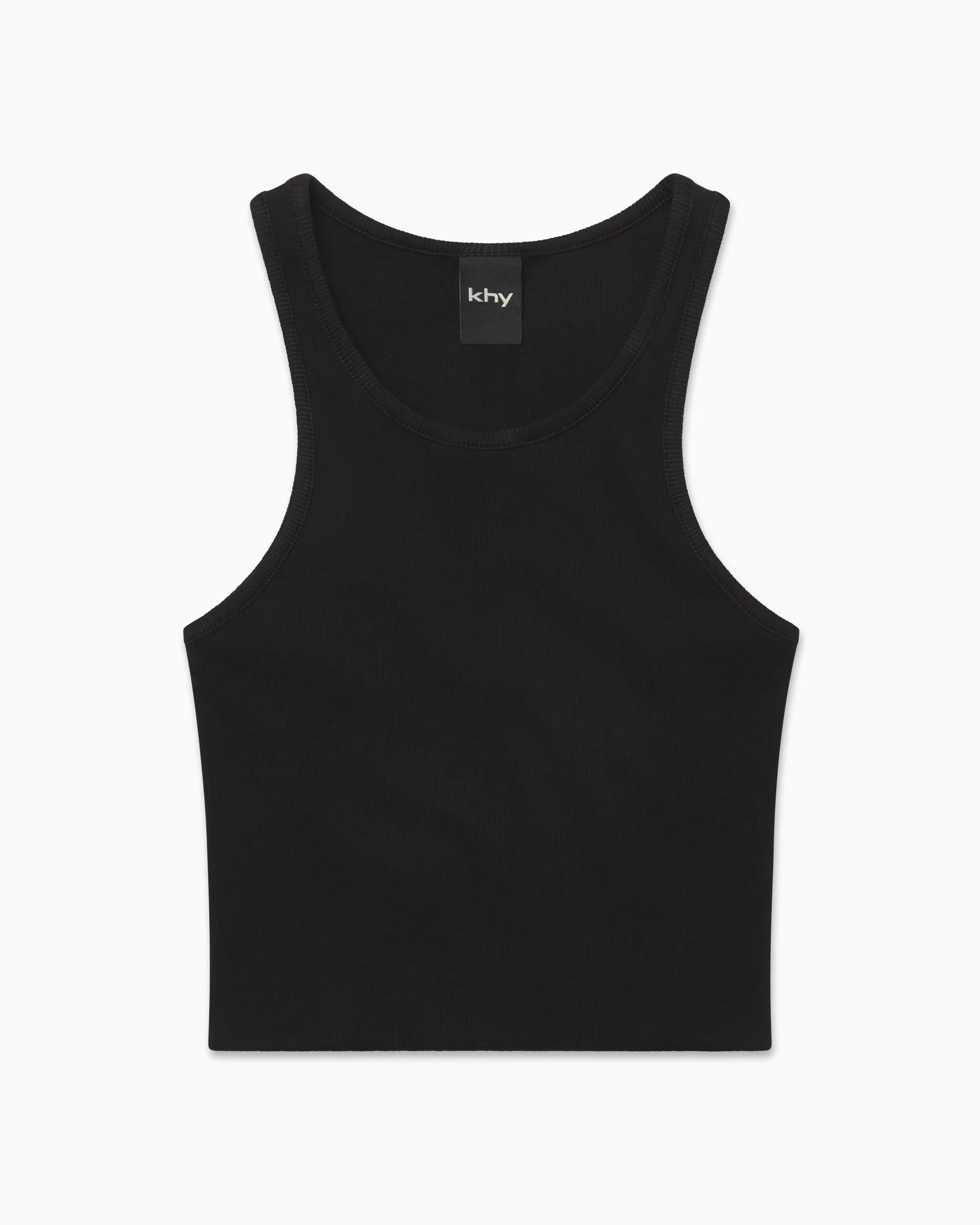 Cropped Raw Hem Rib Tank | Black