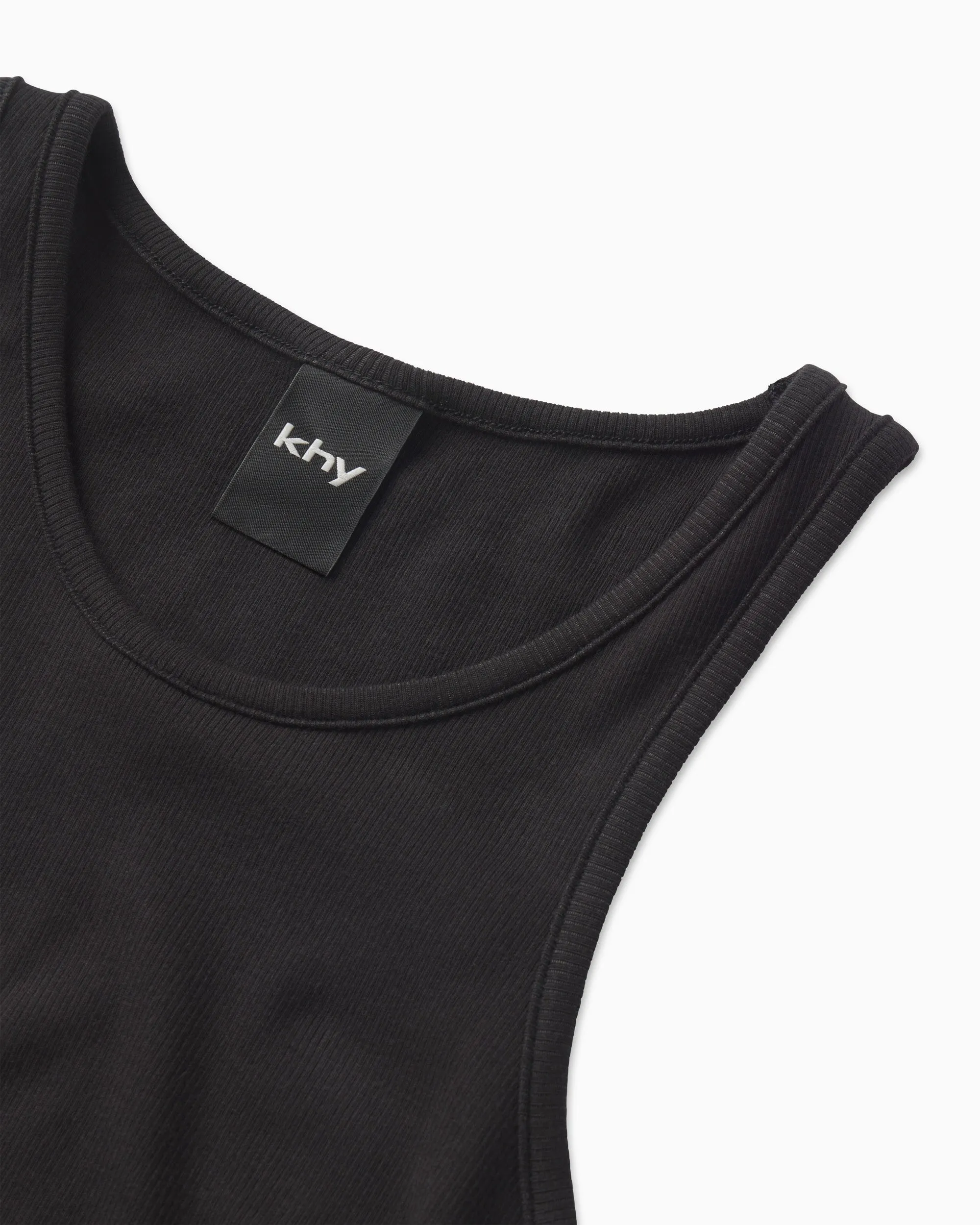 Cropped Raw Hem Rib Tank | Black