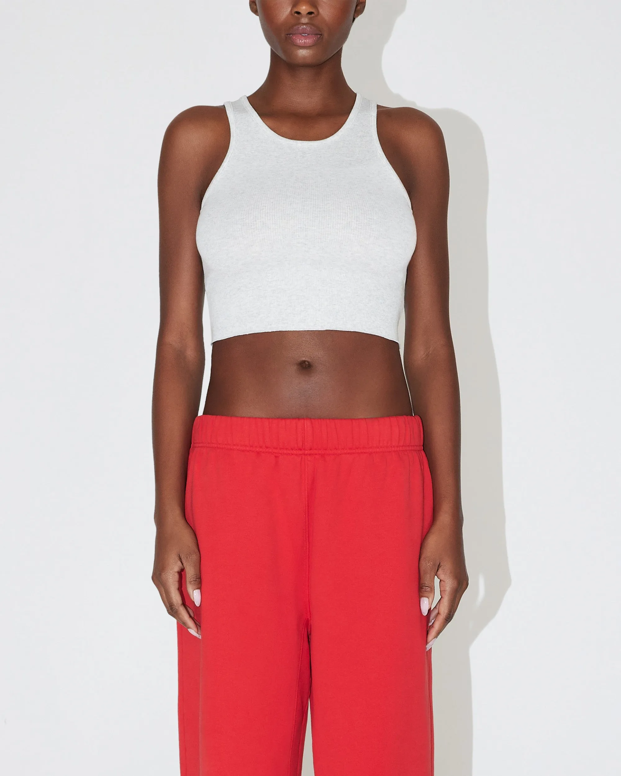 Cropped Raw Hem Rib Tank | Light Heather Grey