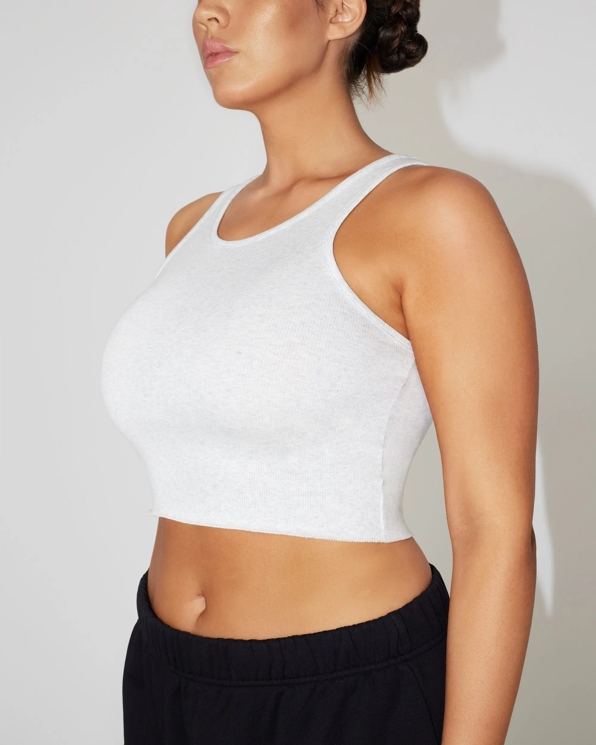 Cropped Raw Hem Rib Tank | Light Heather Grey