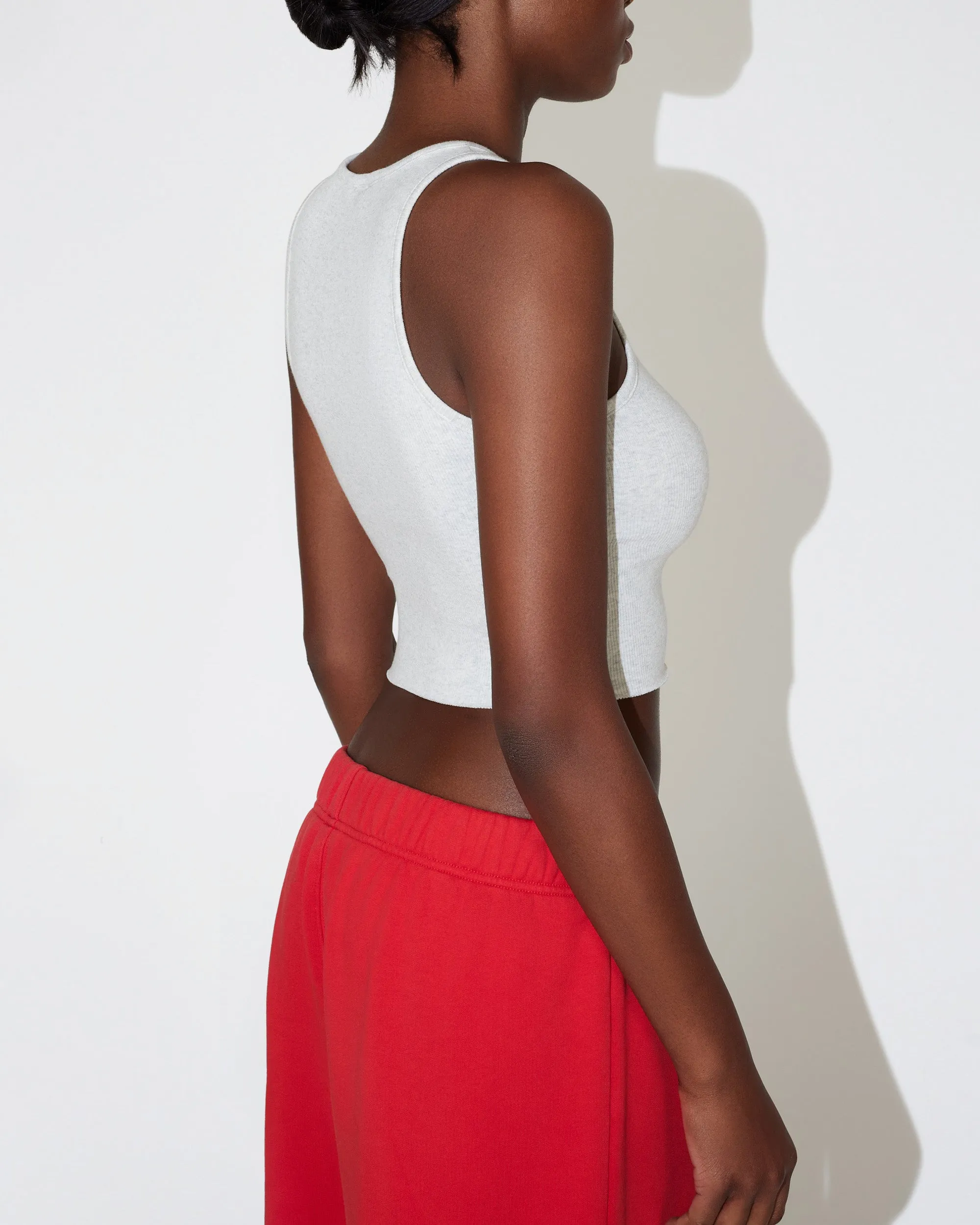 Cropped Raw Hem Rib Tank | Light Heather Grey