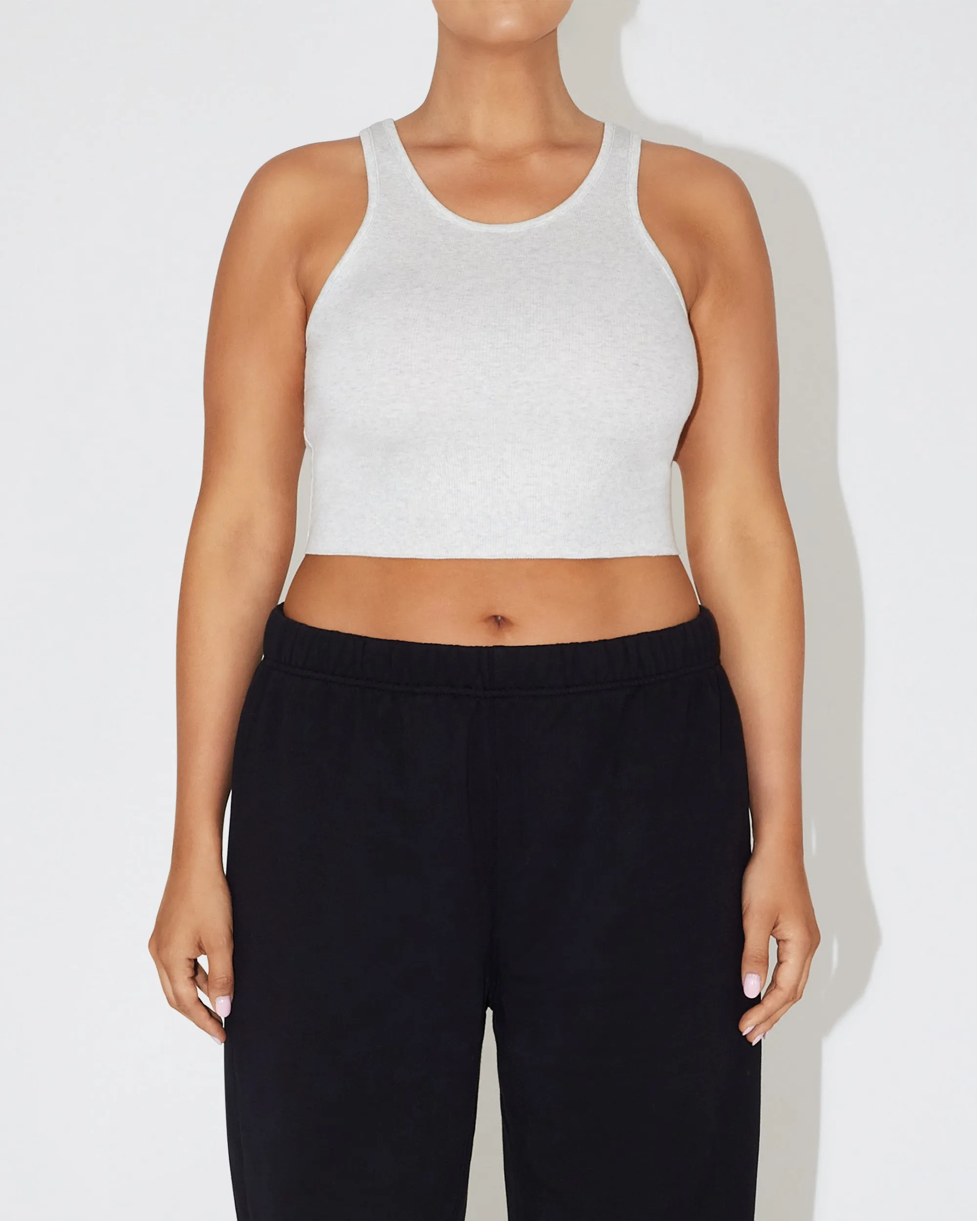 Cropped Raw Hem Rib Tank | Light Heather Grey