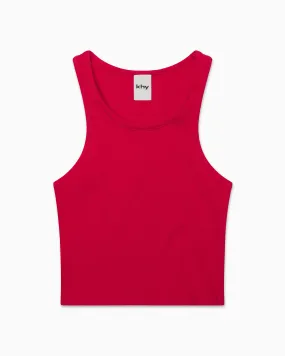 Cropped Raw Hem Rib Tank | Red