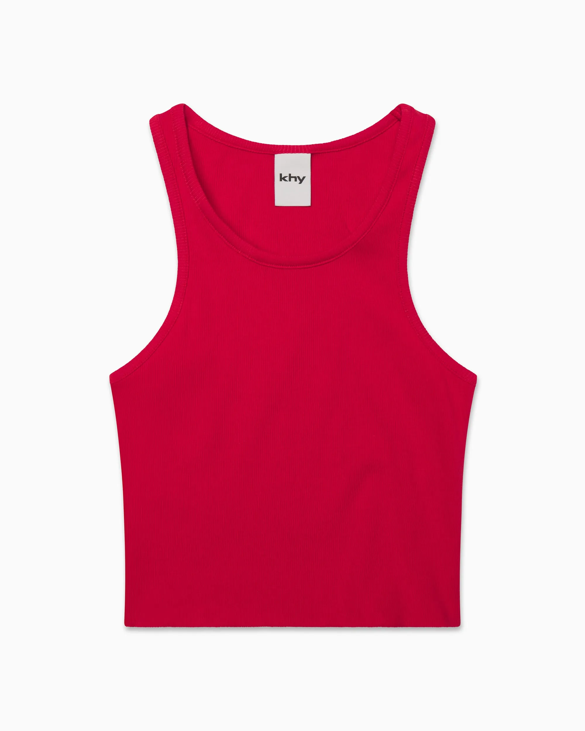 Cropped Raw Hem Rib Tank | Red