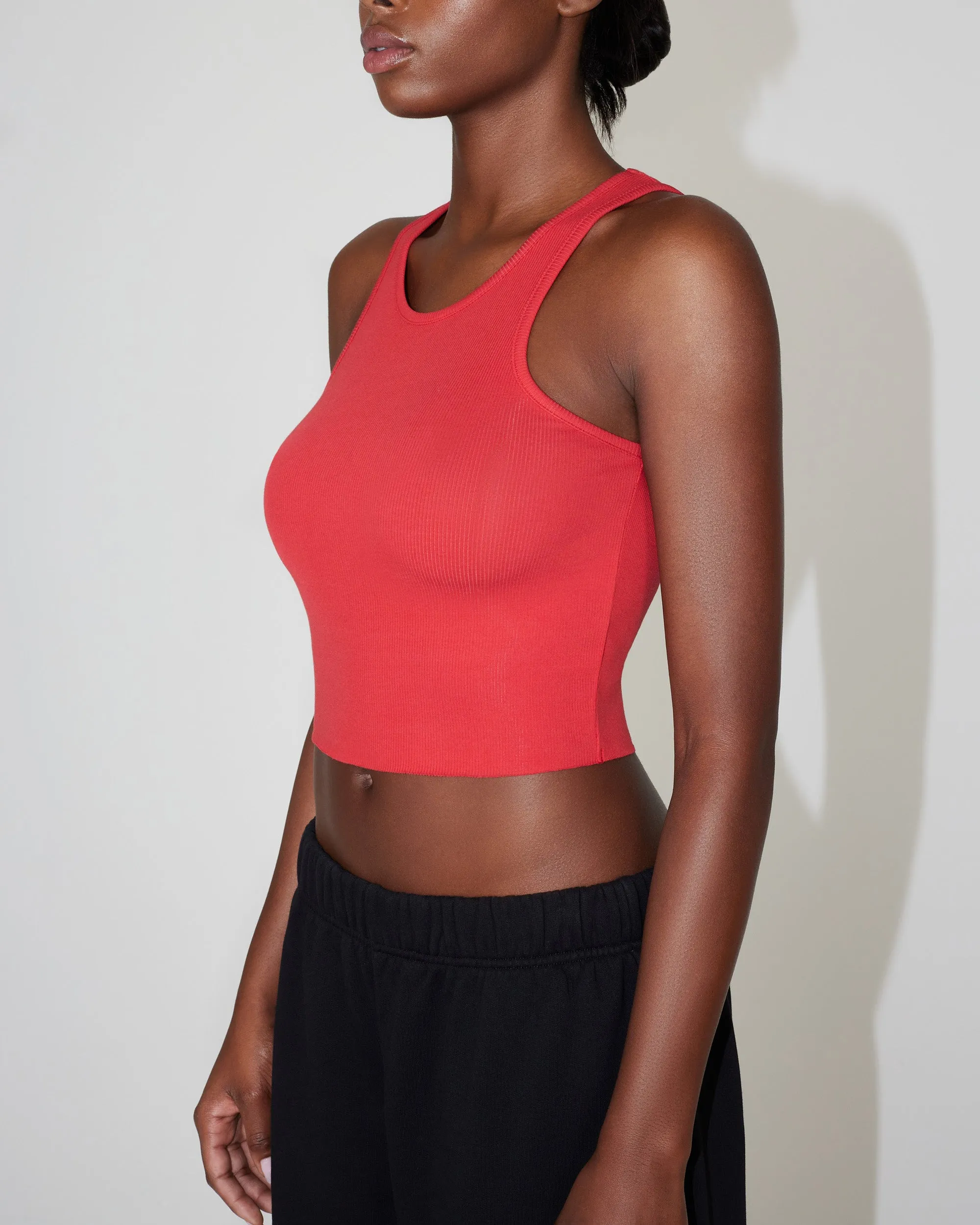 Cropped Raw Hem Rib Tank | Red