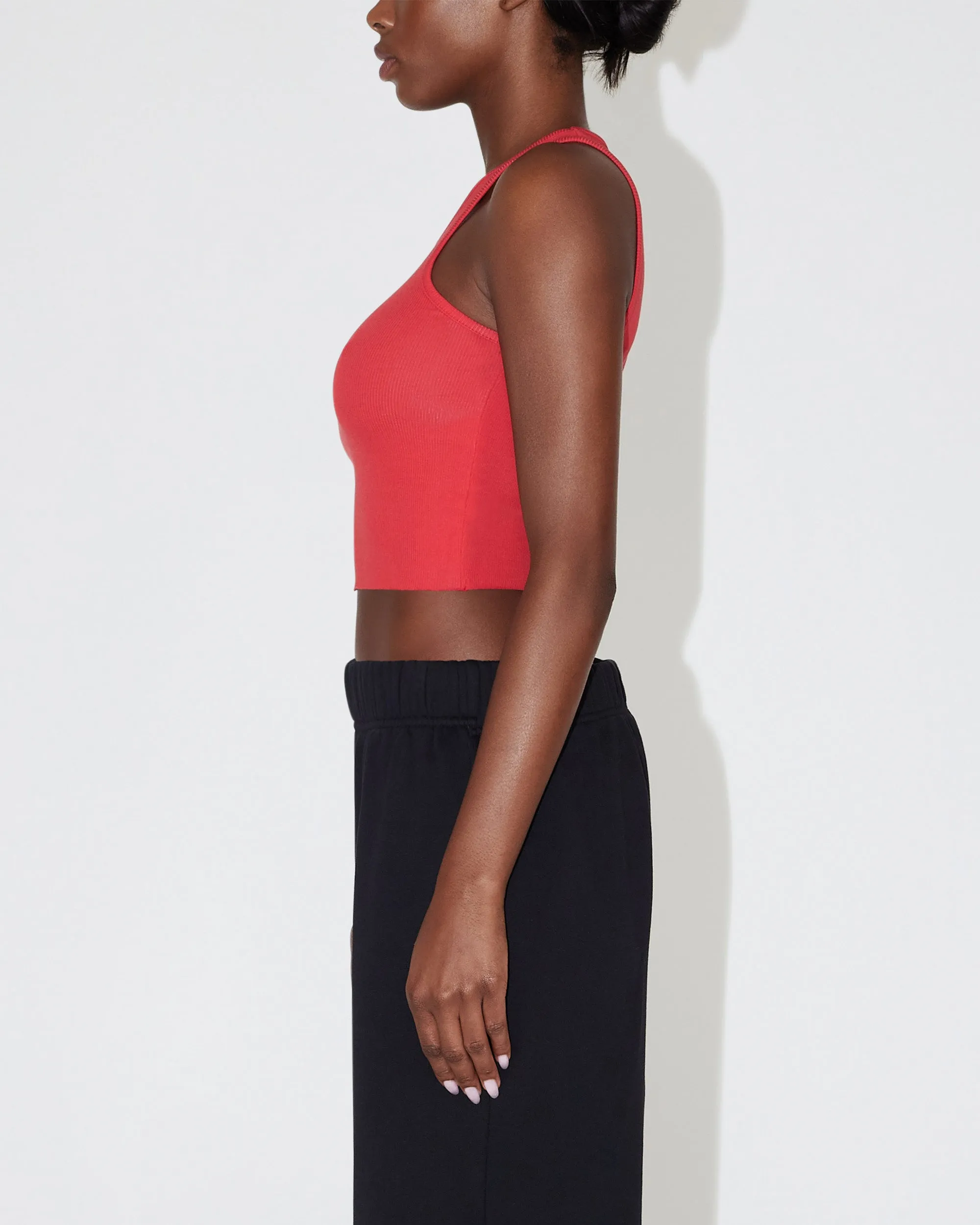 Cropped Raw Hem Rib Tank | Red