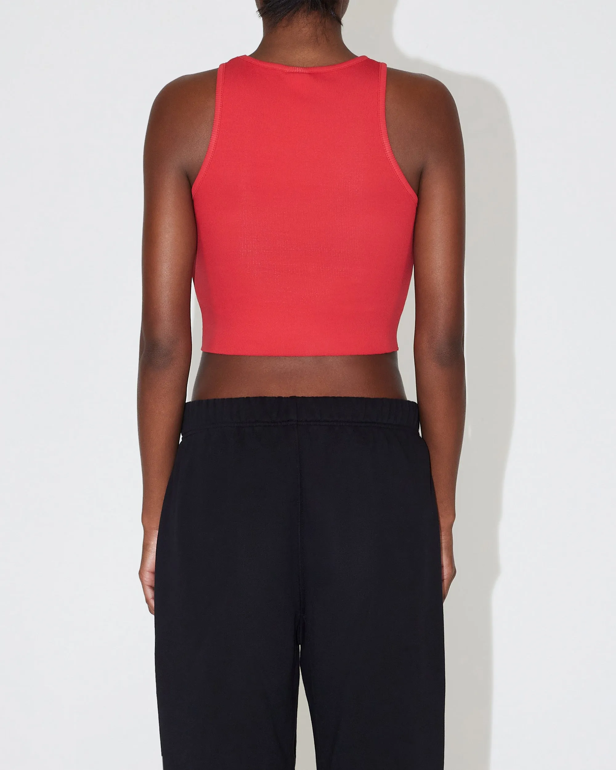 Cropped Raw Hem Rib Tank | Red