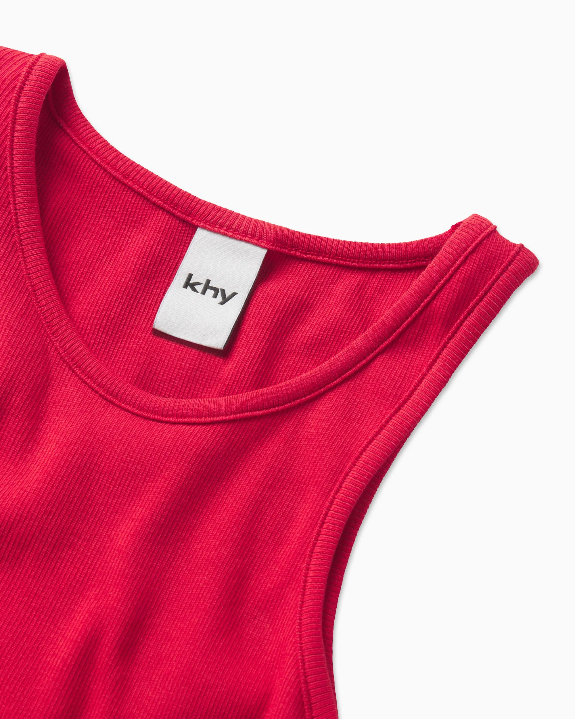 Cropped Raw Hem Rib Tank | Red