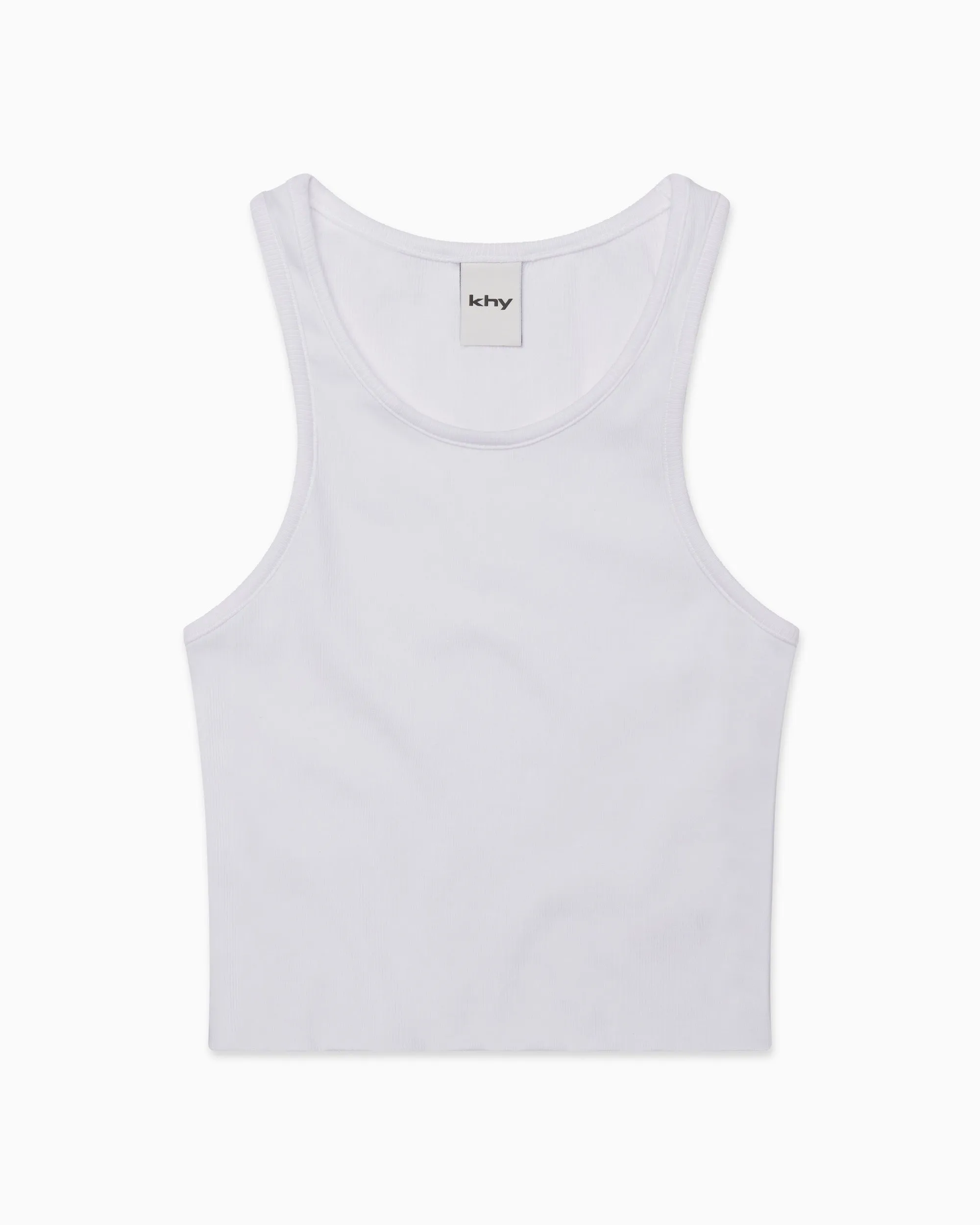 Cropped Raw Hem Rib Tank | White