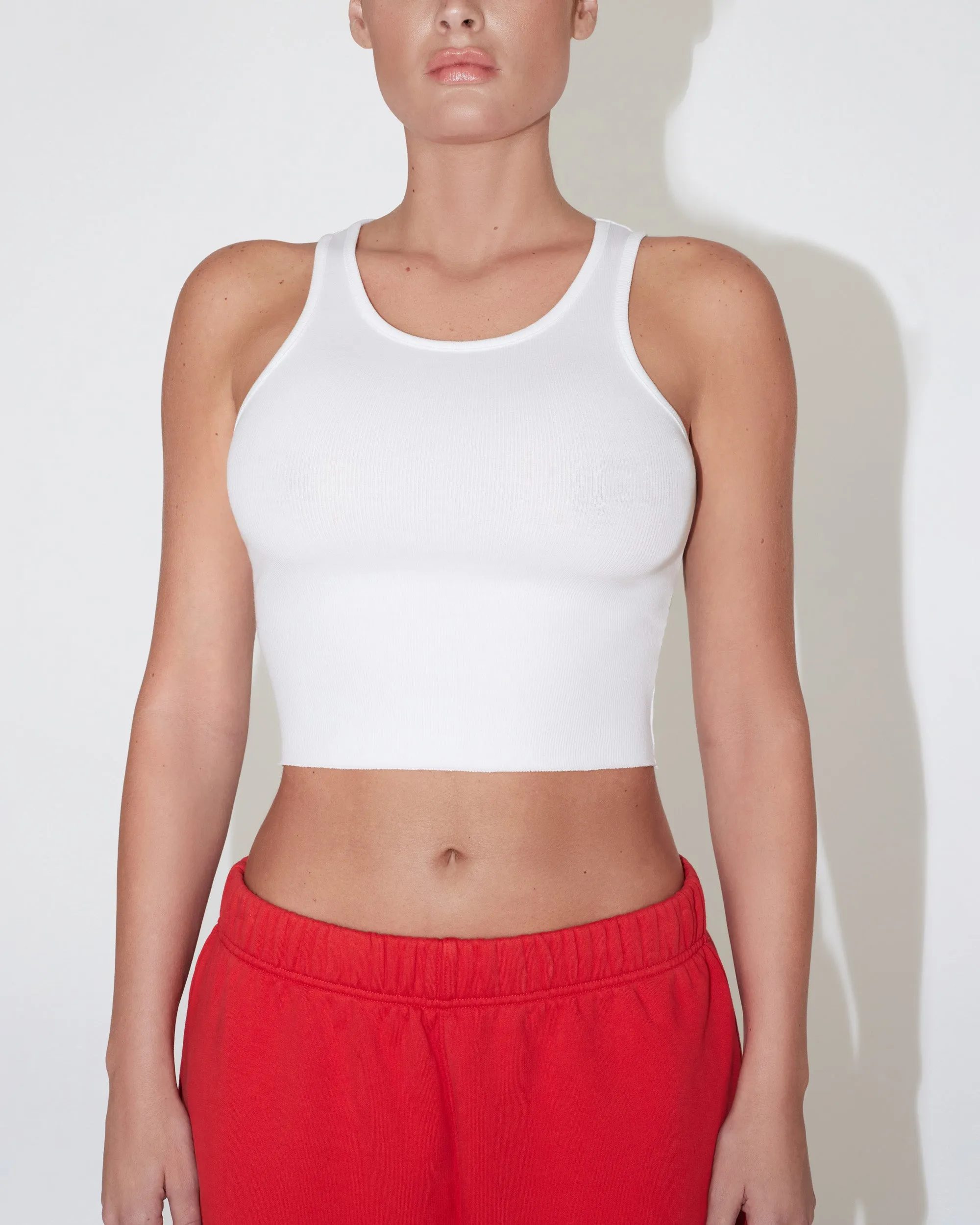 Cropped Raw Hem Rib Tank | White