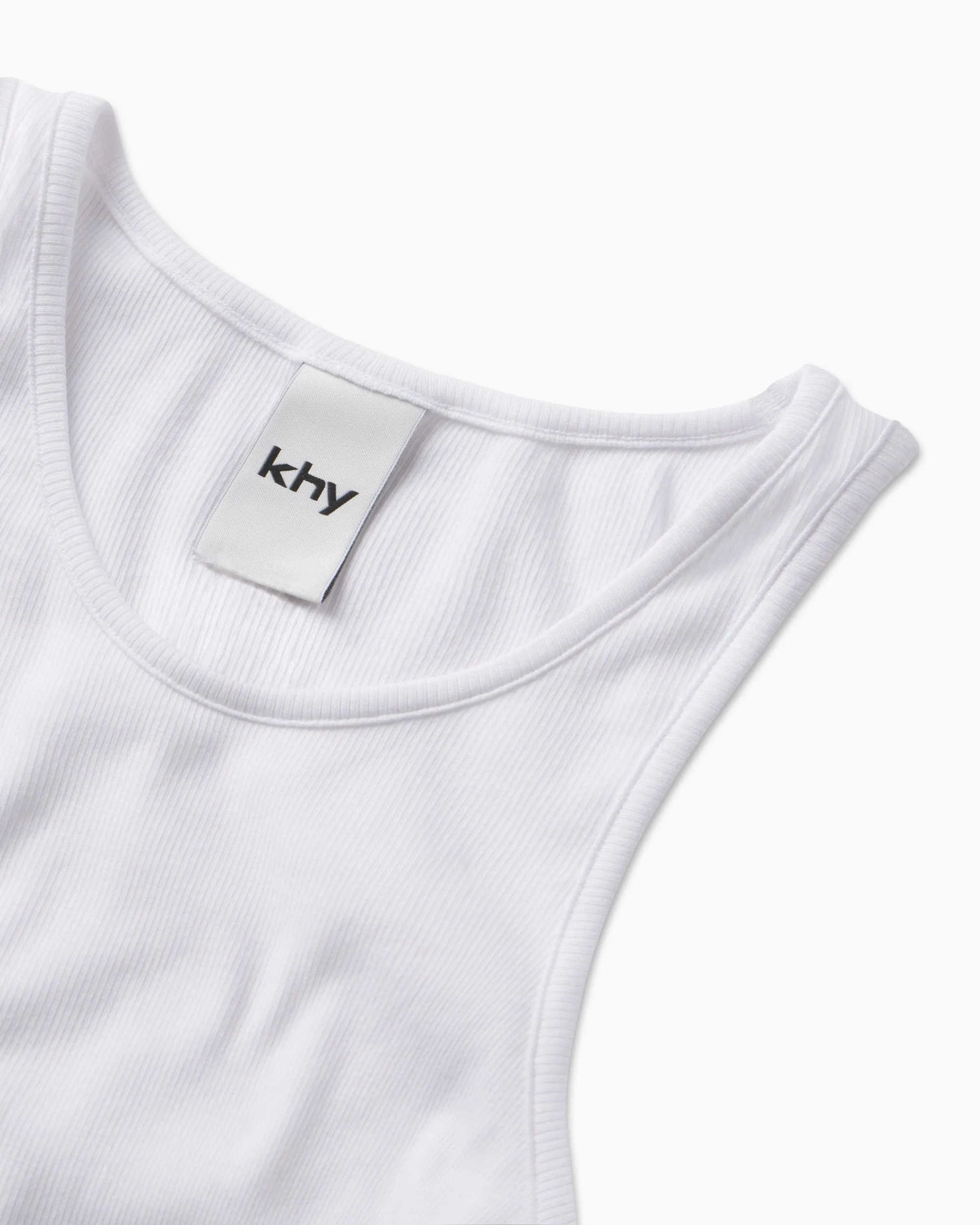 Cropped Raw Hem Rib Tank | White