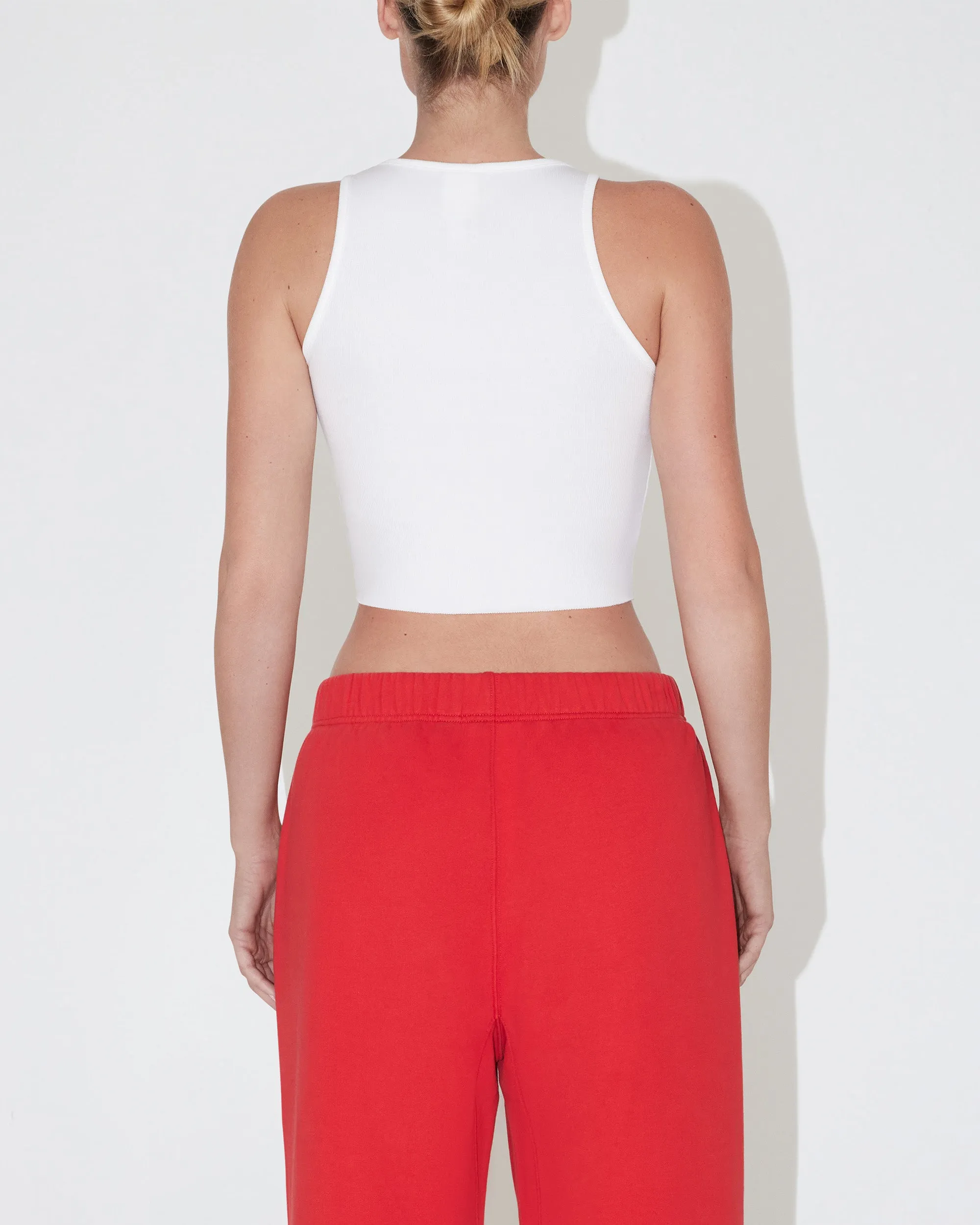 Cropped Raw Hem Rib Tank | White