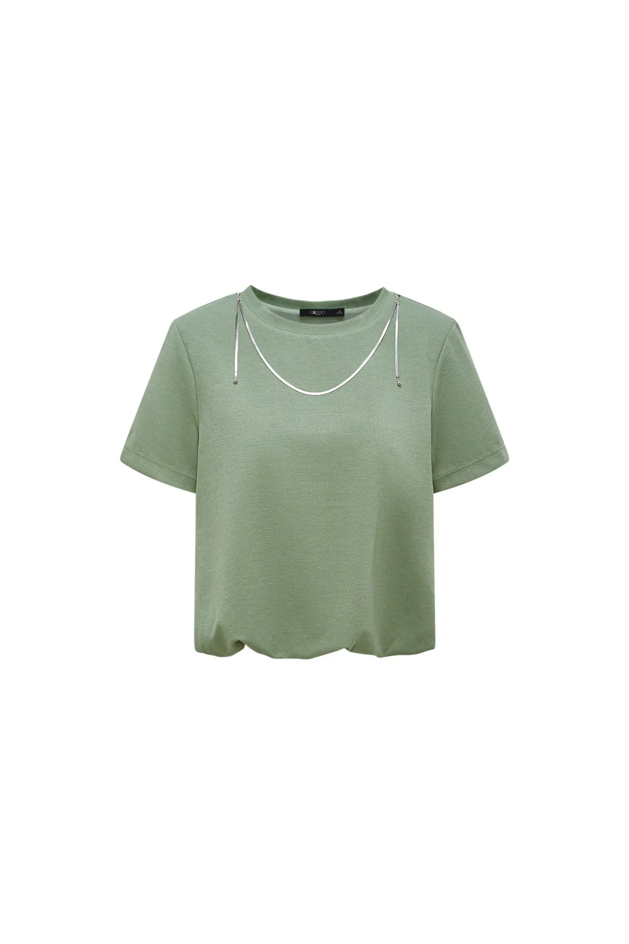 Cropped Ribbed Top with Elastic Hem