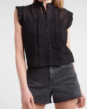 Cropped Ruffle Shirt in Pitch Black