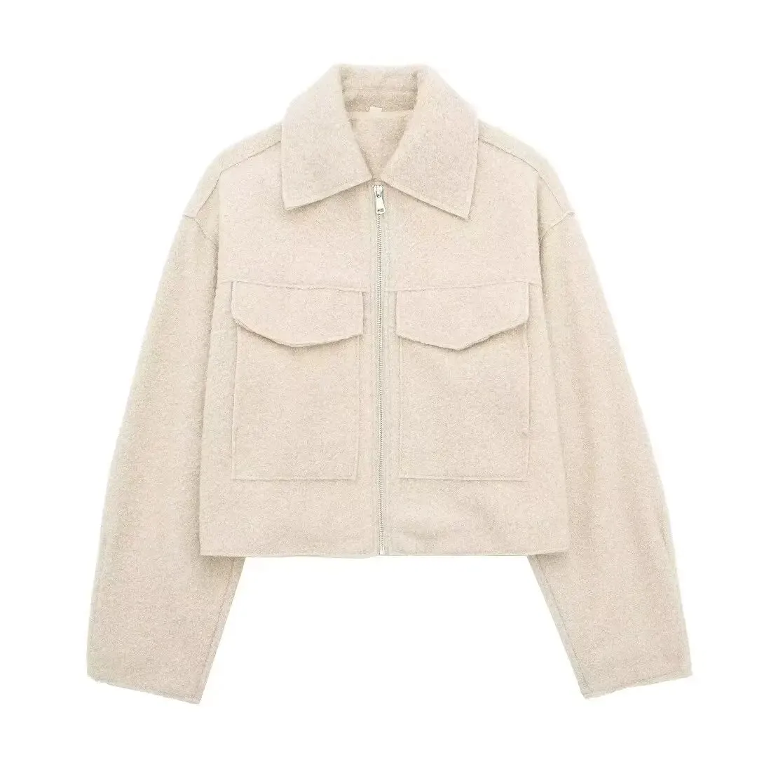 Cropped Wool Jacket Flapper Utility Outerwear