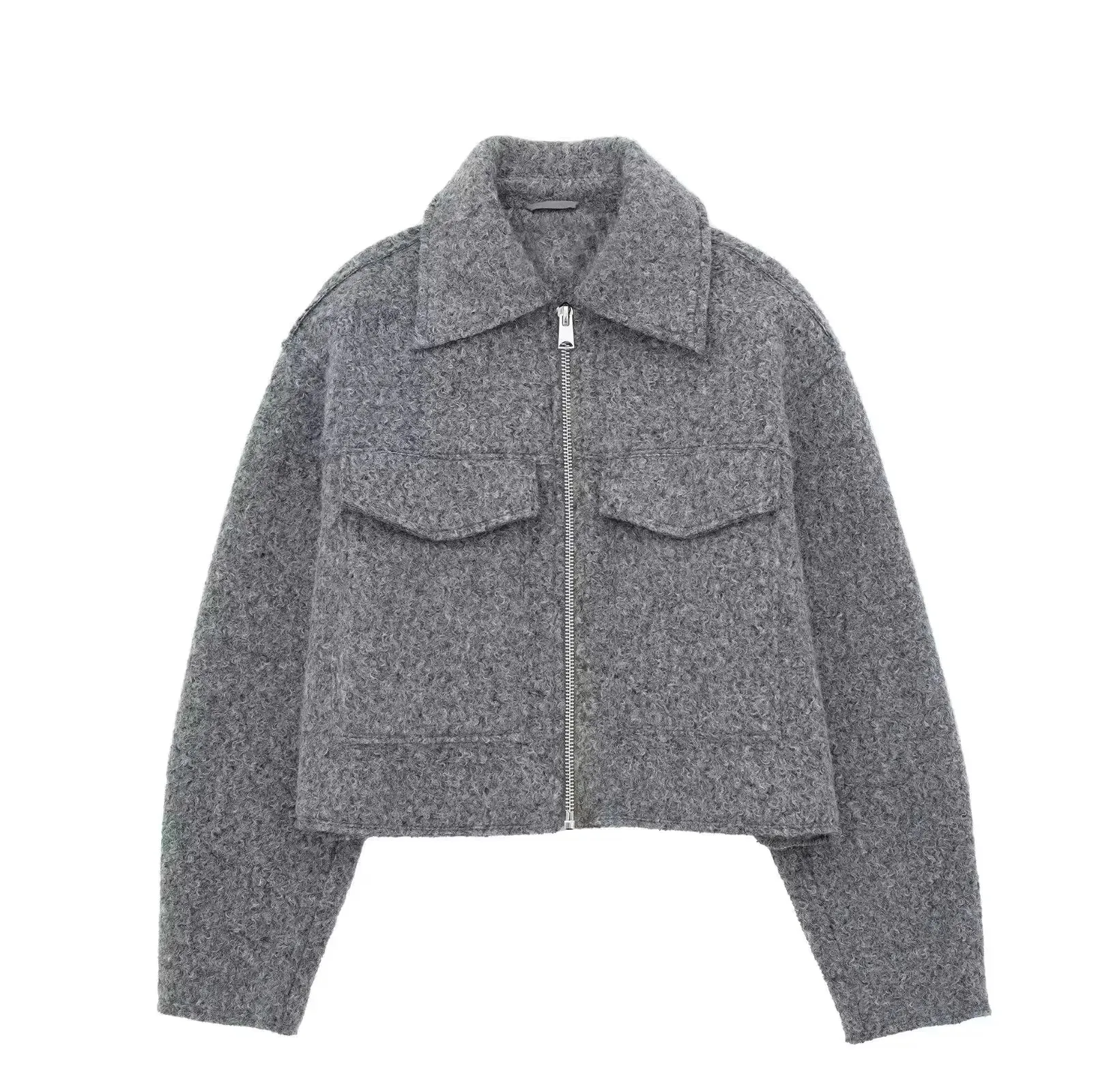 Cropped Wool Jacket Flapper Utility Outerwear