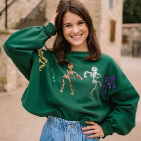 Dancing Skeletons Embroidered Sequin Crewneck