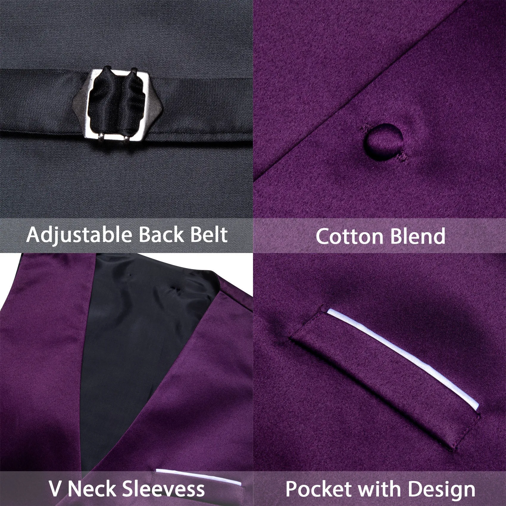 Deep Purple Solid Satin Men's V-Neck Business Vest