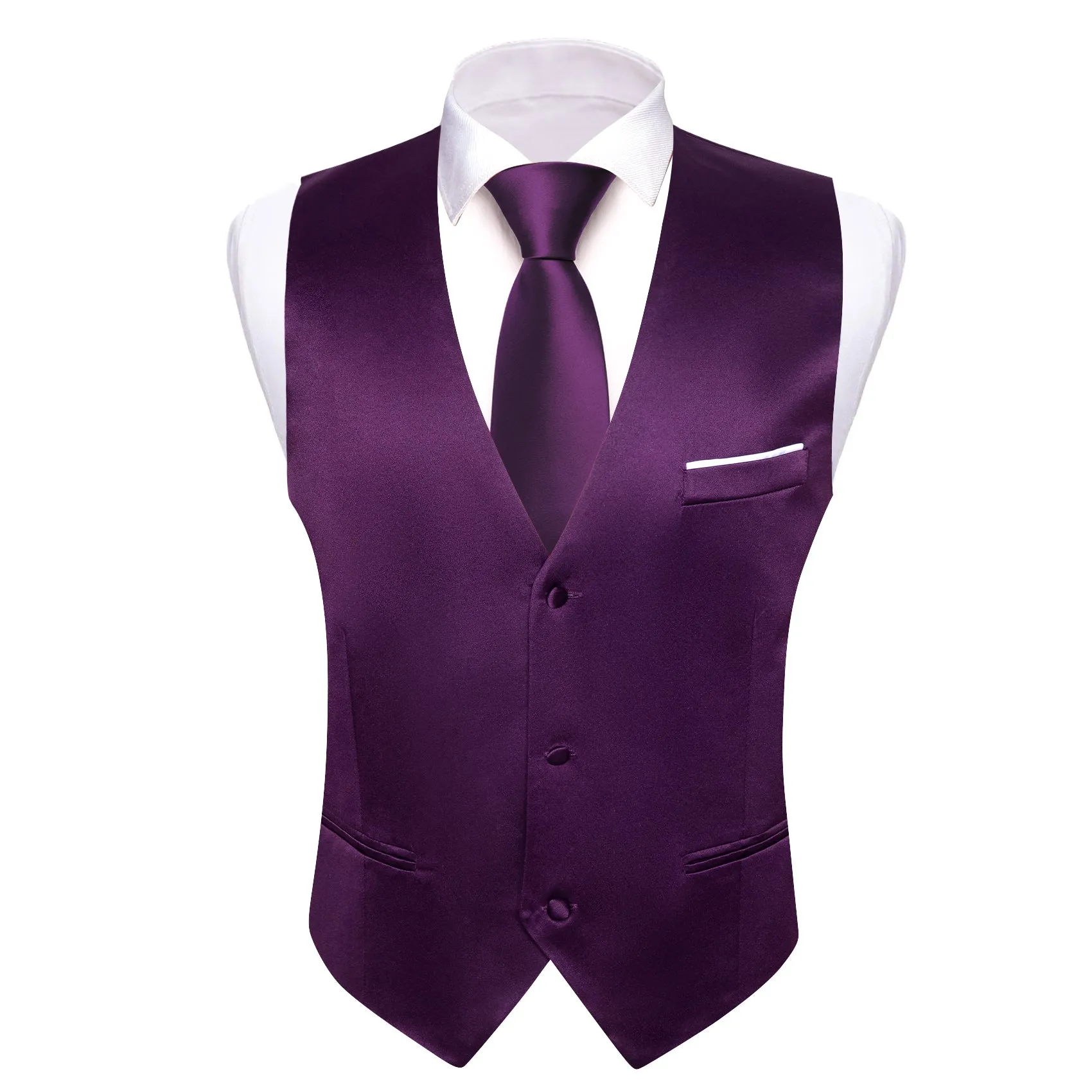 Deep Purple Solid Satin Men's V-Neck Business Vest