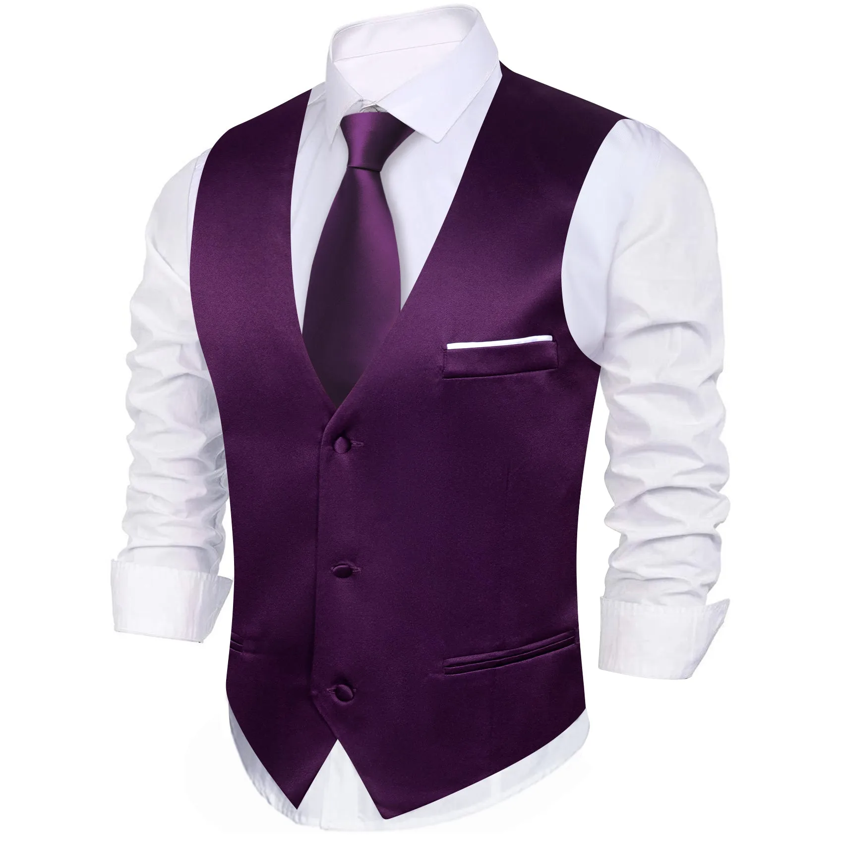 Deep Purple Solid Satin Men's V-Neck Business Vest