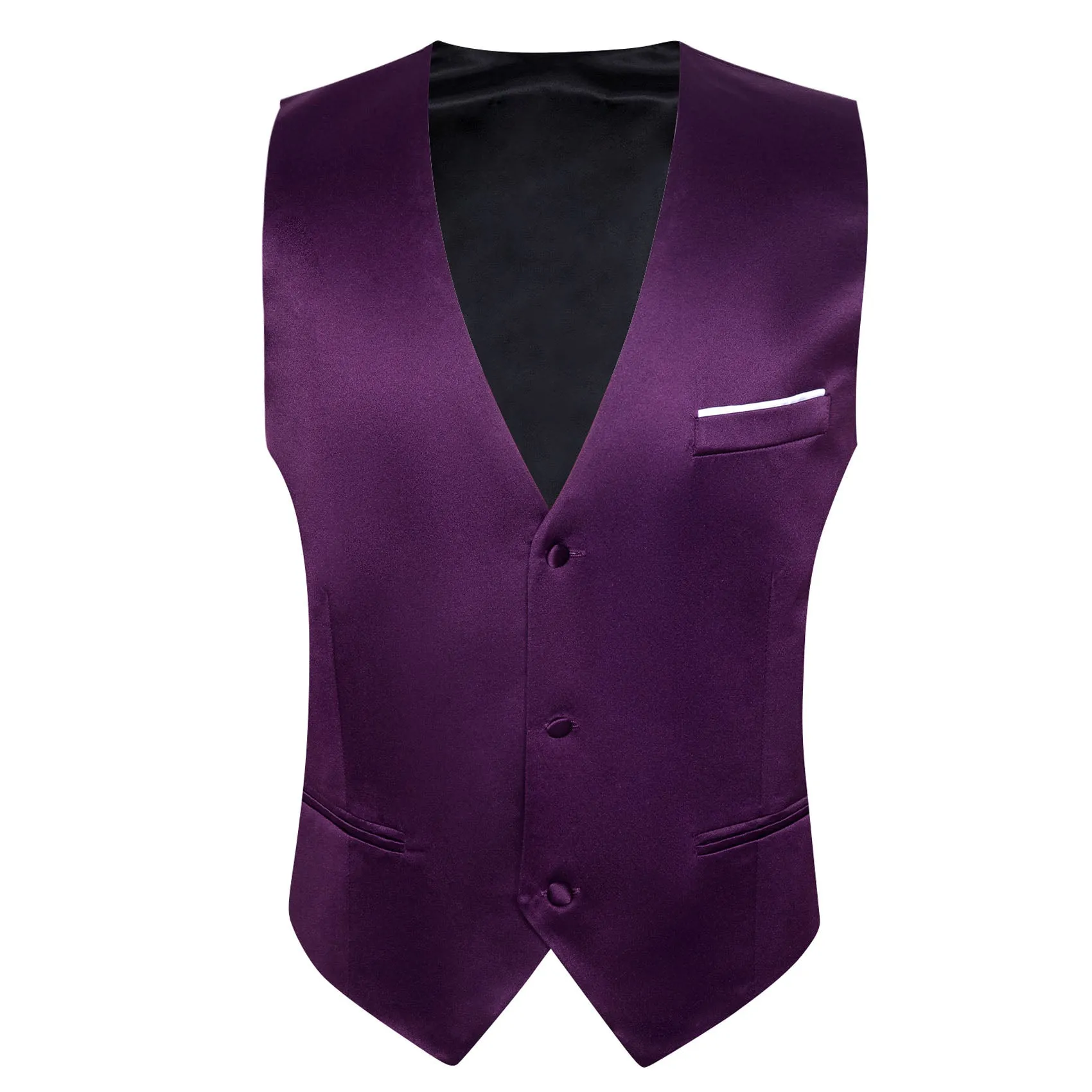 Deep Purple Solid Satin Men's V-Neck Business Vest