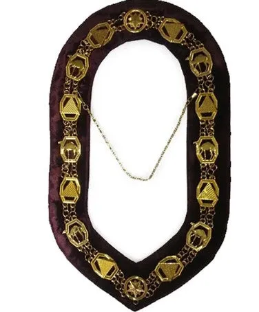 DOKO - Masonic Chain Collar - Gold on Maroon   Free Case