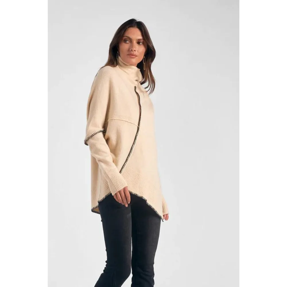 Elan Asymmetric Beige Sweater (Women's)