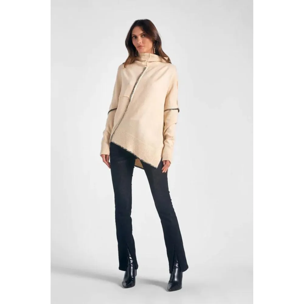 Elan Asymmetric Beige Sweater (Women's)