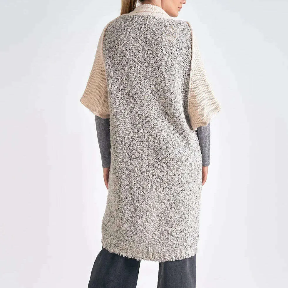 ELAN - Cliff 3/4 Sleeve Cardigan - Off White/Grey