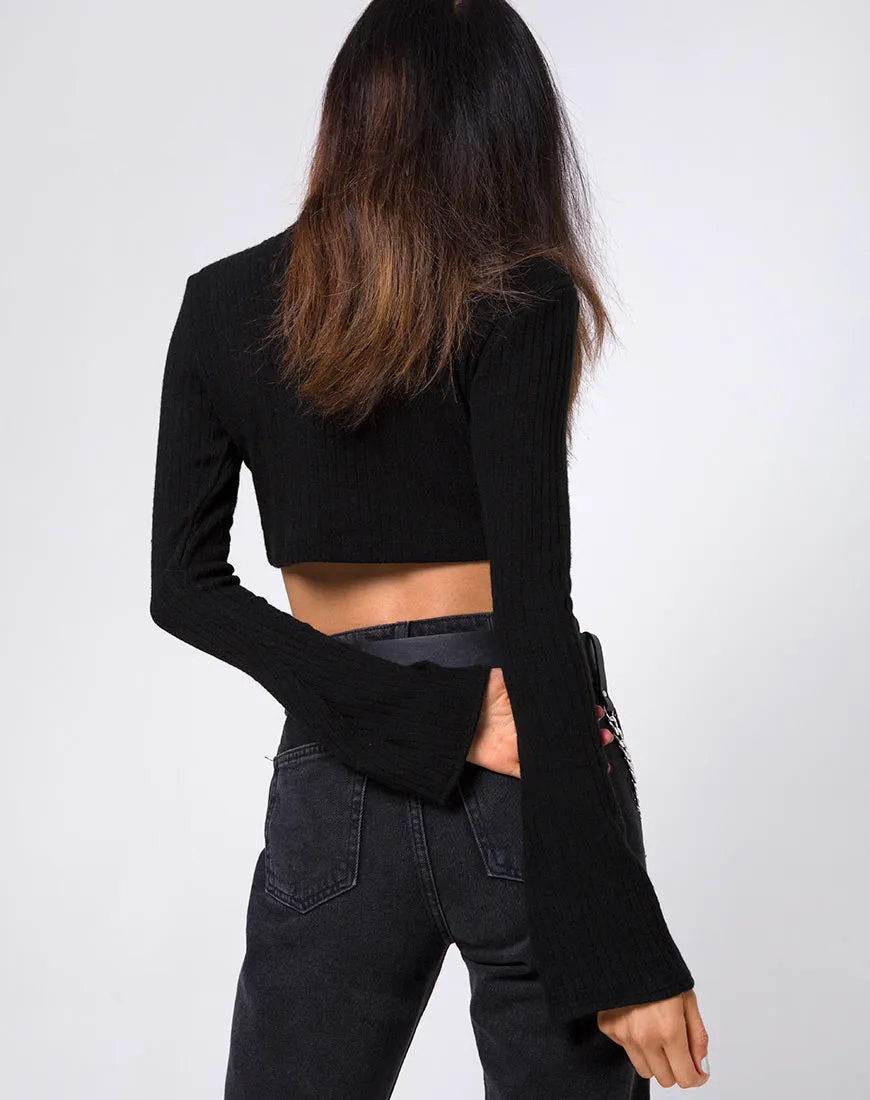 Elena Crop Top in Rib Knit Black