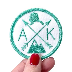 Embroidered Iron-On Custom State Patch - Aqua & White