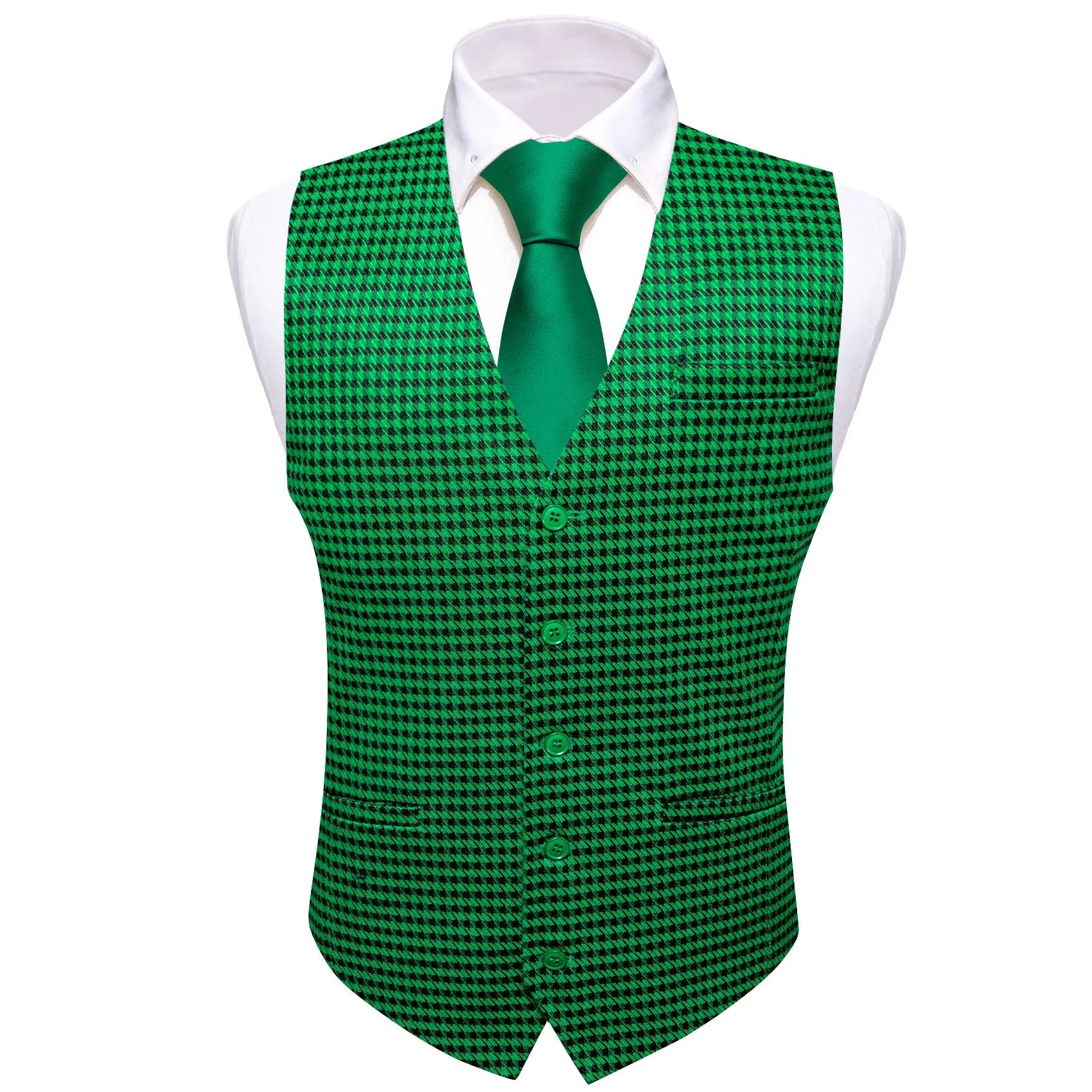 Emerald Green Plaid Jacquard Men's Single Vest