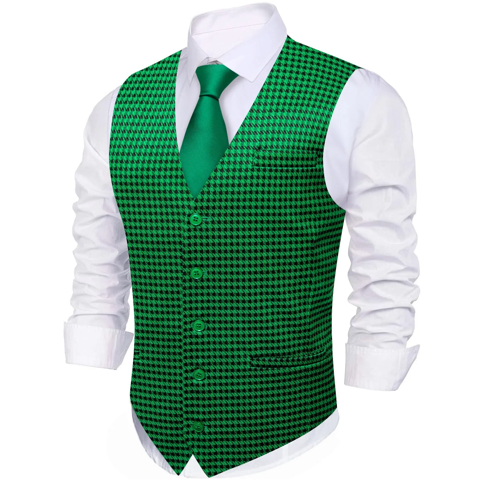 Emerald Green Plaid Jacquard Men's Single Vest