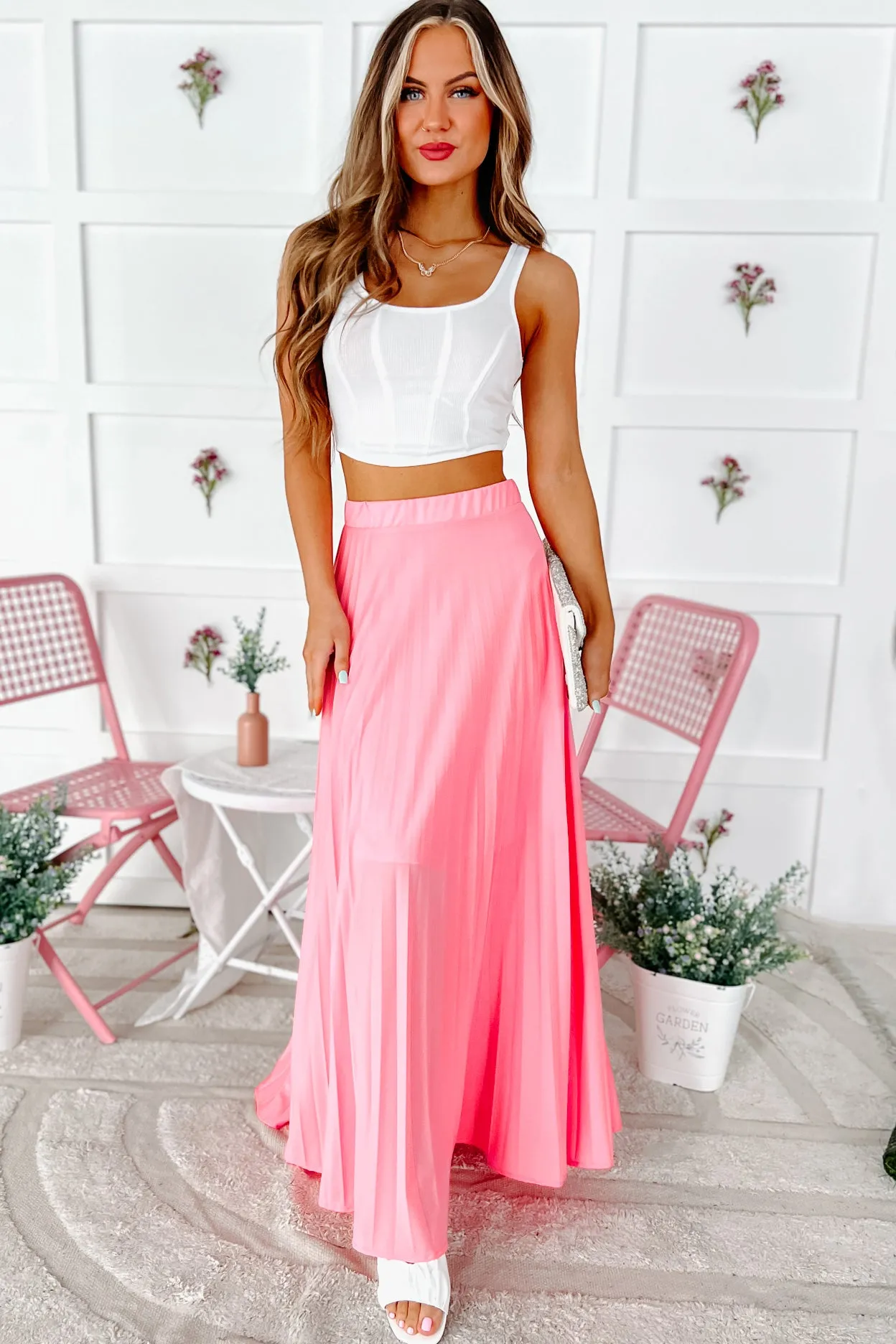 Endless Affection Pleated Maxi Skirt (Rose Pink)