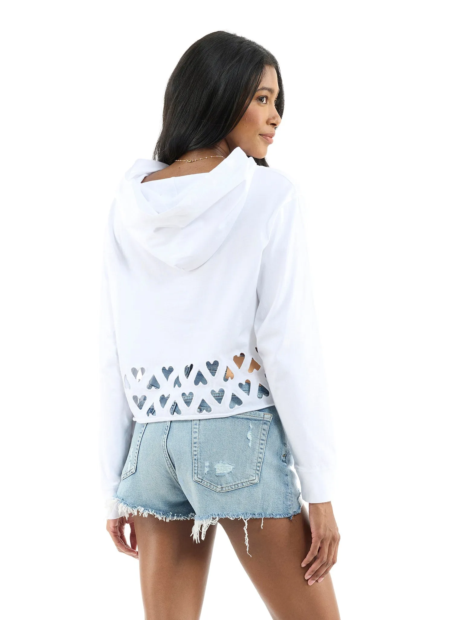 EYELET HEARTS - Cutout Pullover Hoodie