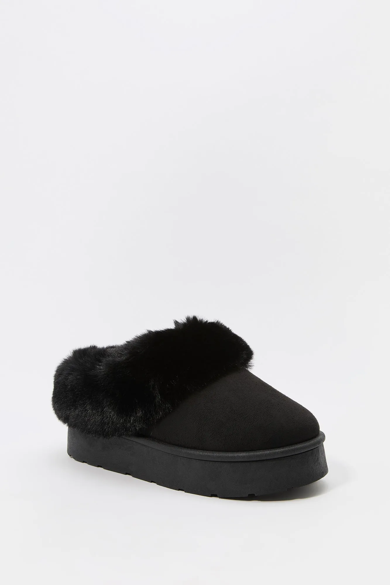 Faux Fur Collared Platform Slipper Booties