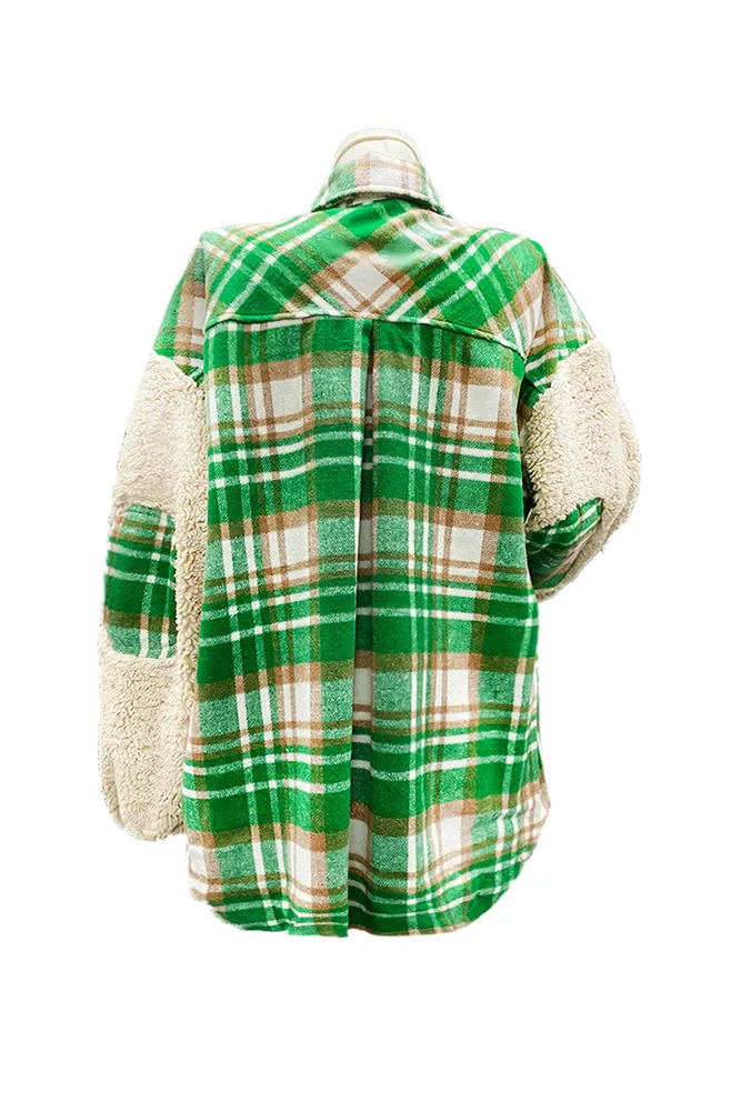 Fleece Sleeves Patchwork Plaid Shacket Winter Outfits Coat