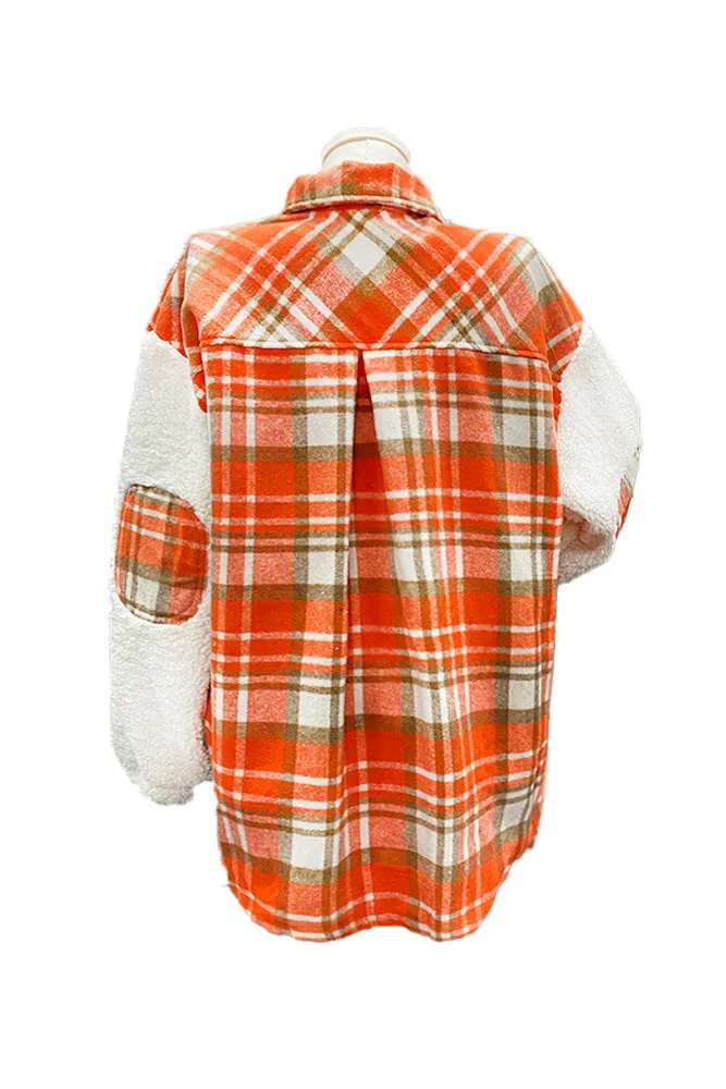 Fleece Sleeves Patchwork Plaid Shacket Winter Outfits Coat