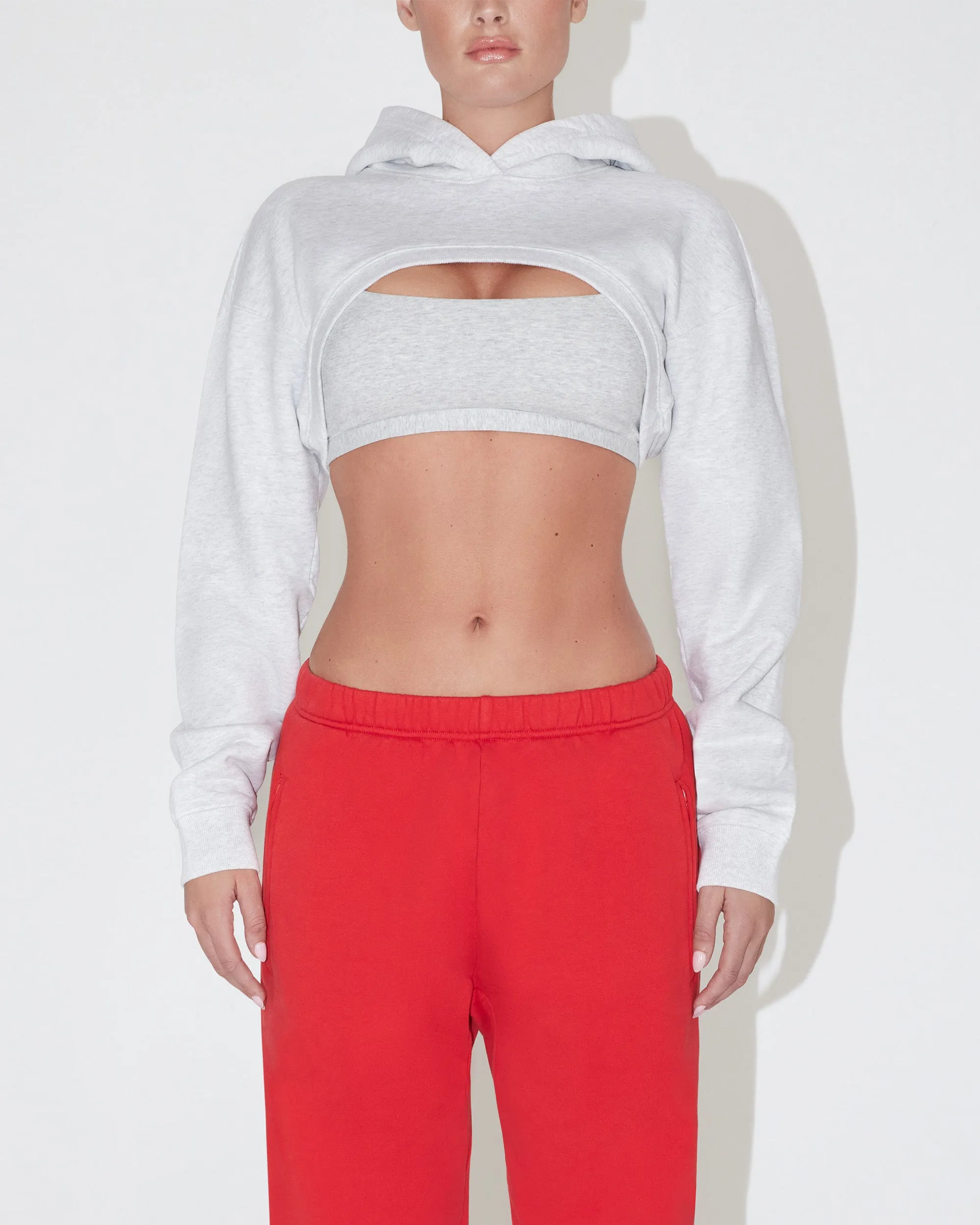 Fleece Super Cropped Hoodie | Light Heather Grey