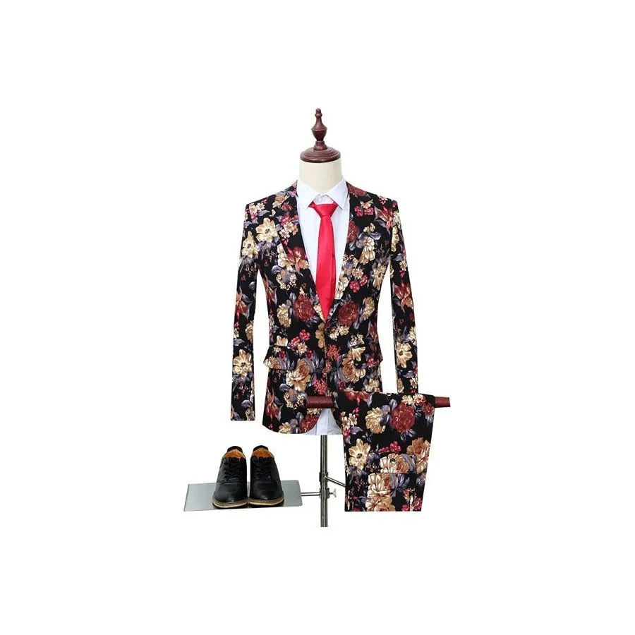 Floral Chic Single Breasted Jacket Pant Suits