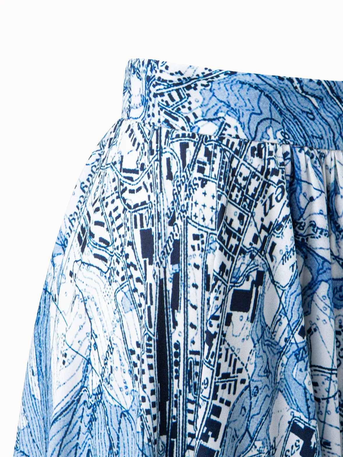 Georgette Pleated St. Gallen Map Print Skirt